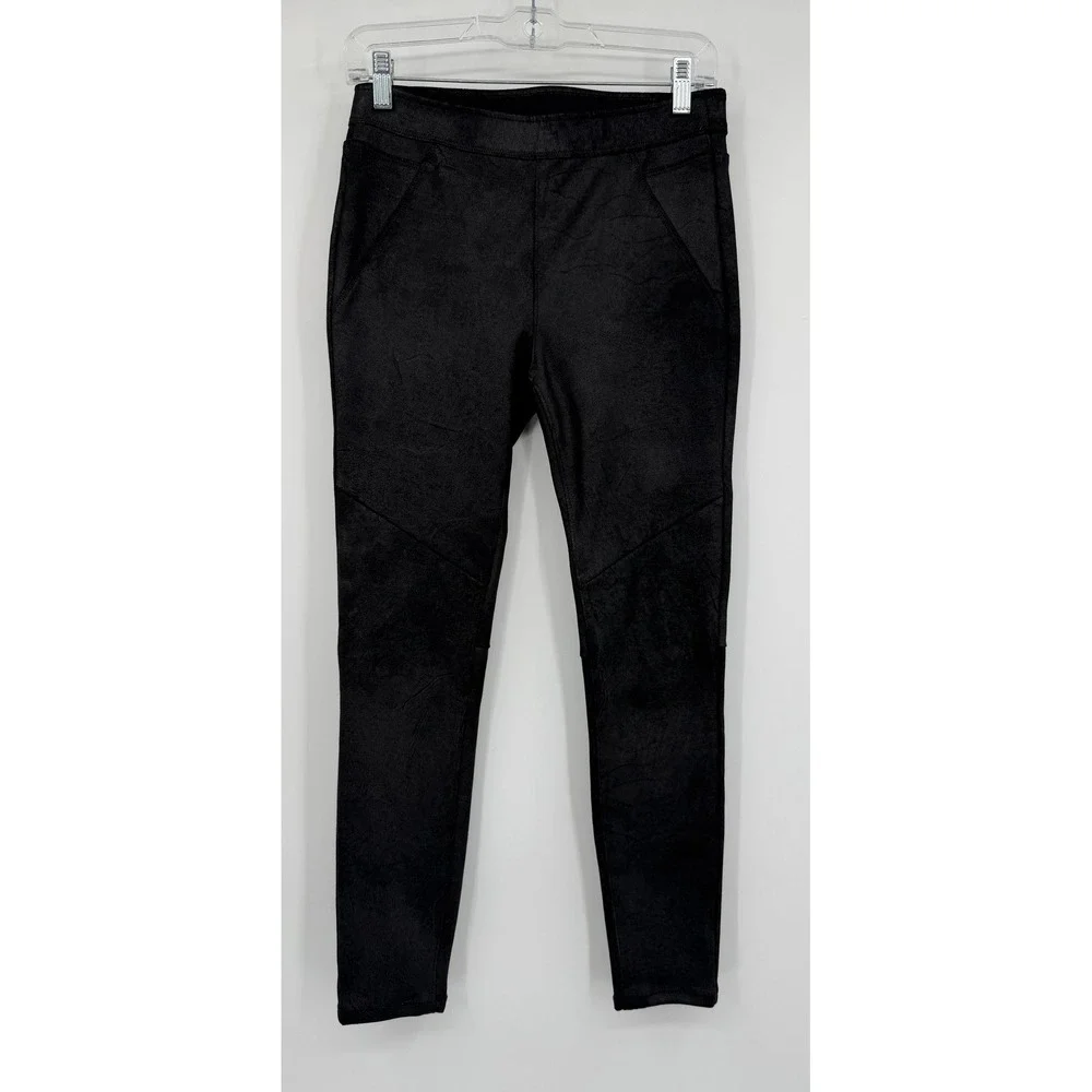 Free People Black Vegan Suede Moto Leggings High Rise Crackle‎ Finish Size 4
